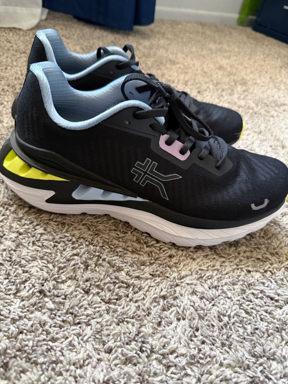 KURU Black Athletic Running Shoes with Light Blue and Yellow Accents